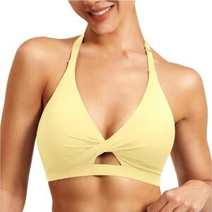 Yellow Twist Front Halter Sports Bra
